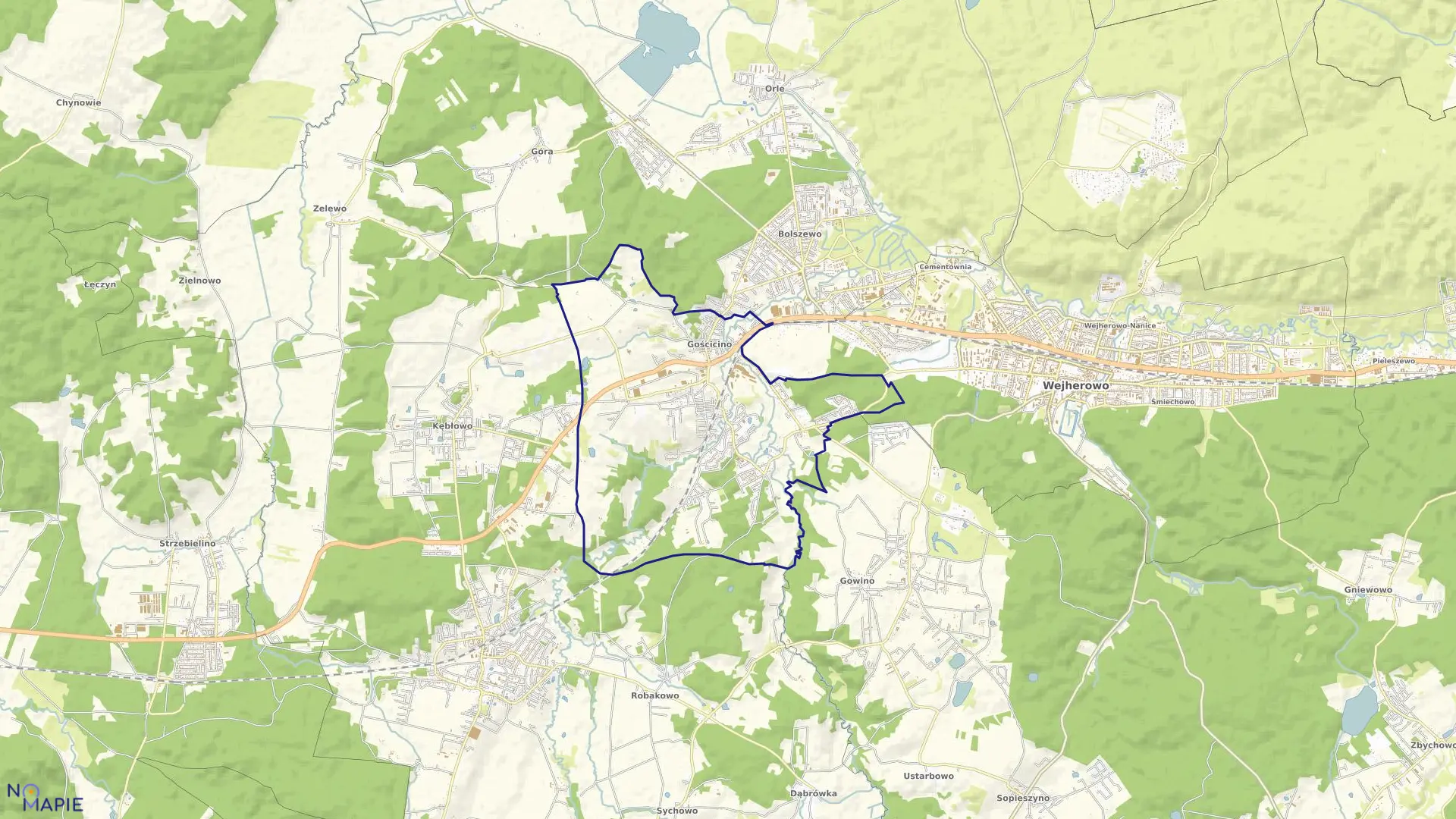 Mapa obrębu Gościcino w gminie Wejherowo