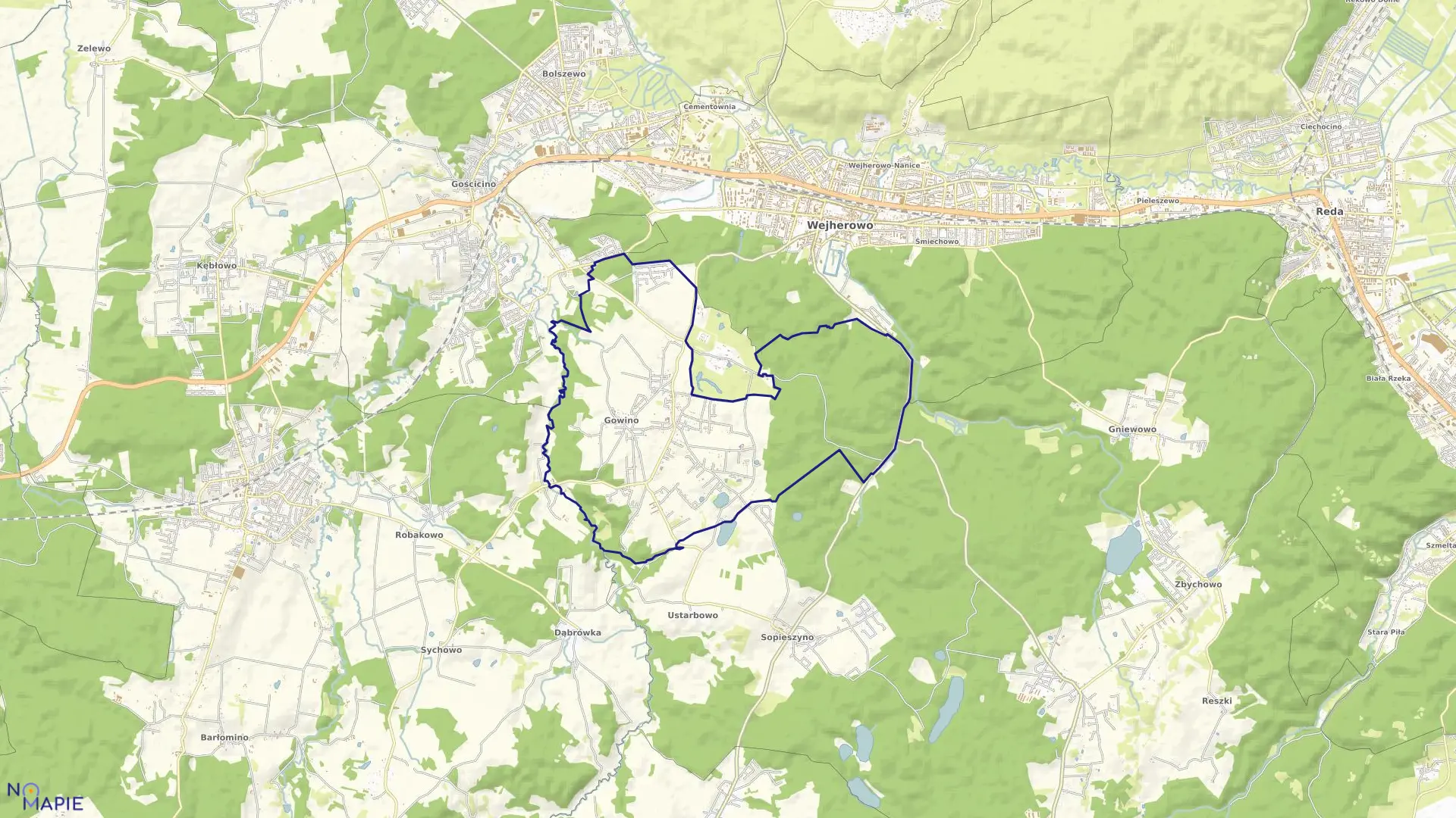 Mapa obrębu Gowino w gminie Wejherowo