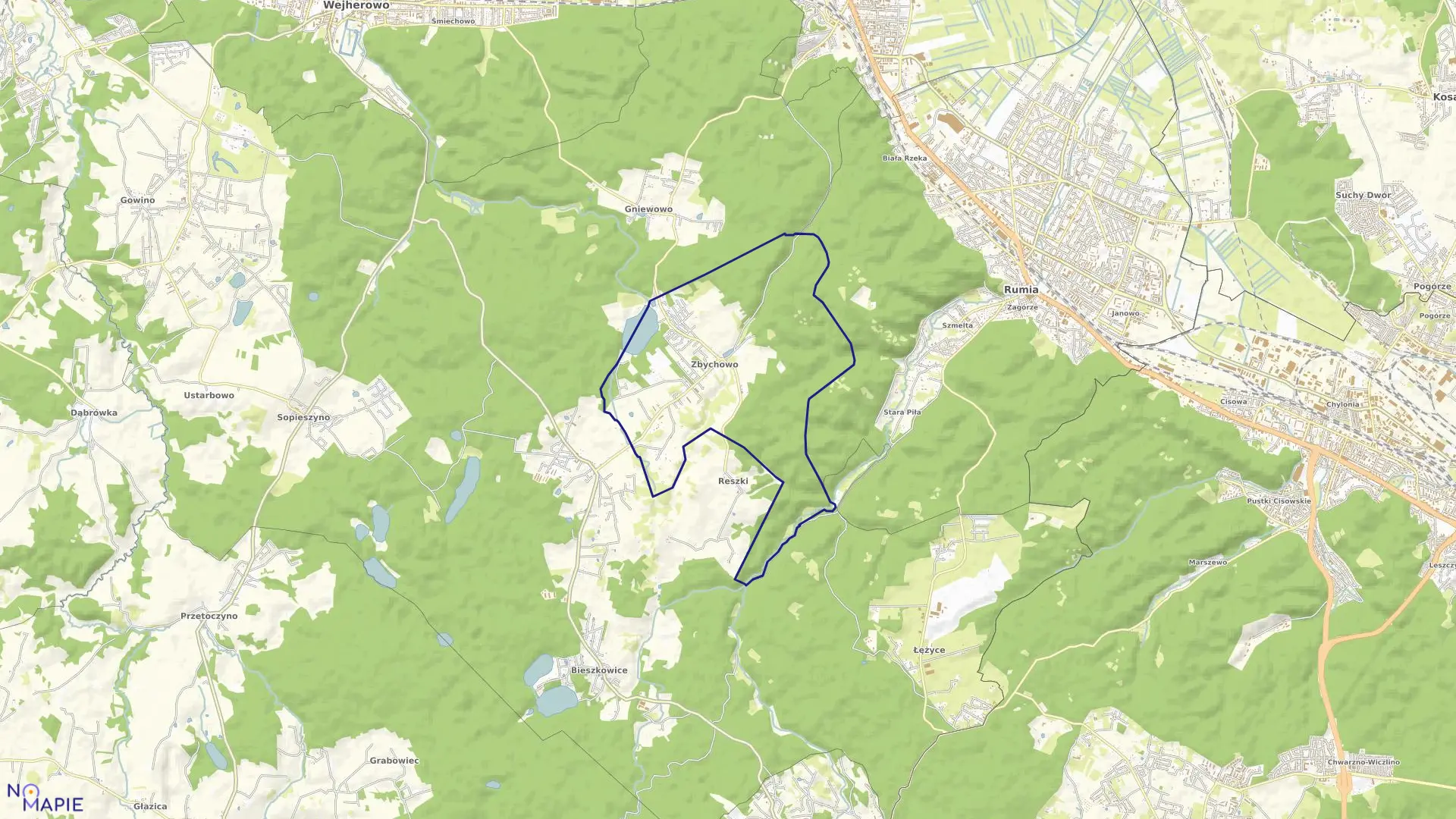 Mapa obrębu Zbychowo w gminie Wejherowo